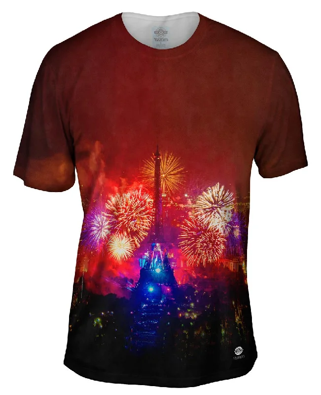 Relaxed Fit T-Shirt-New Years Eiffel Tower Fireworks