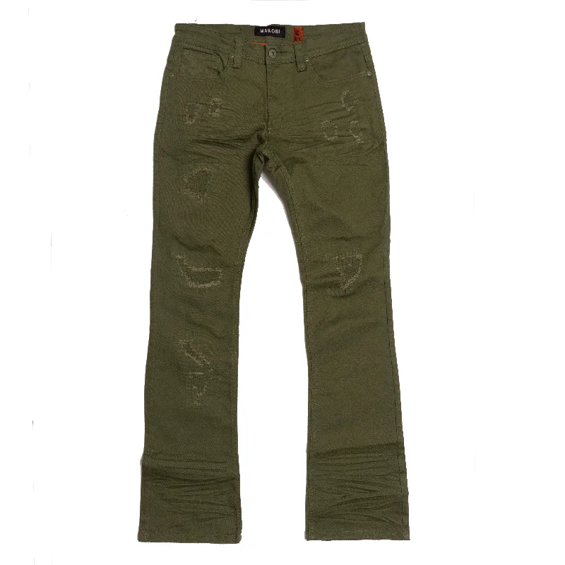 Relaxed Fit Sweatpants-M1948 Benini Twill Stacked Jeans - Olive