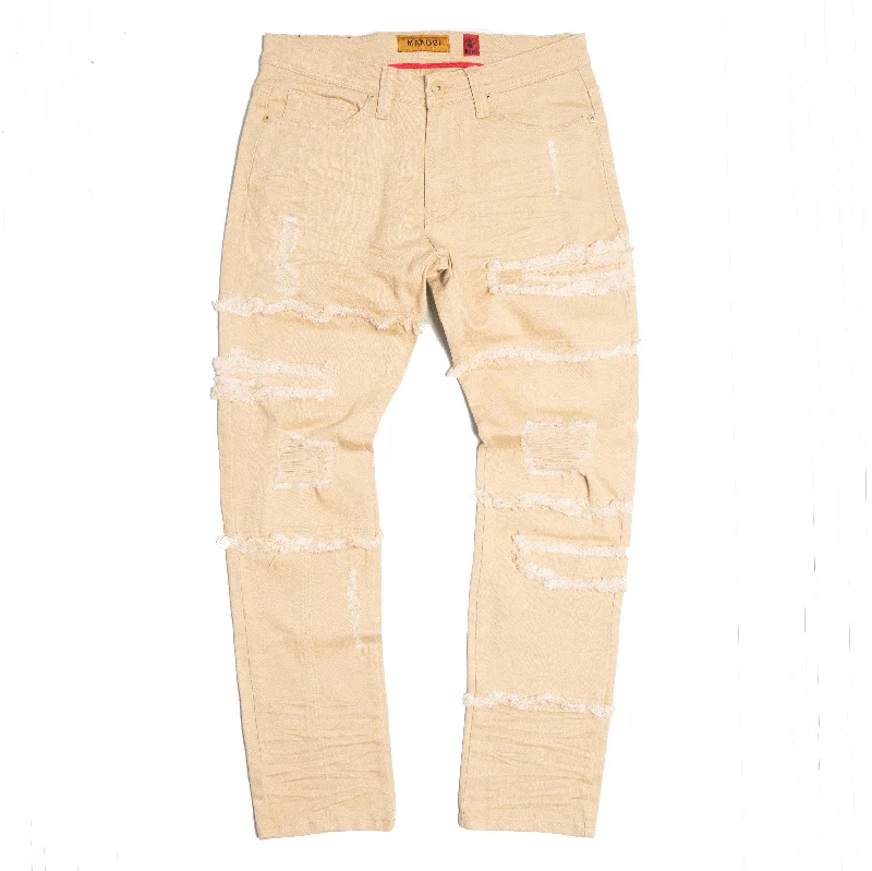 Trendy Activewear Pants-M1912 Bergamo Fray Jeans - Khaki