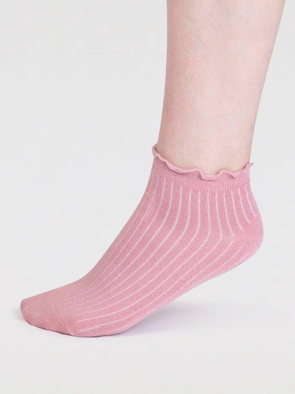 Trendy Lace Socks-Dacia Bamboo Frill Top Ankle Socks - Petal Pink