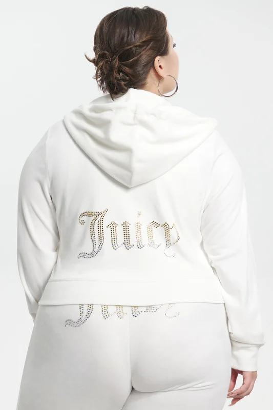 Trendy Crew Neck Hoodie-Plus-Size Ombre Big Bling Velour Hoodie