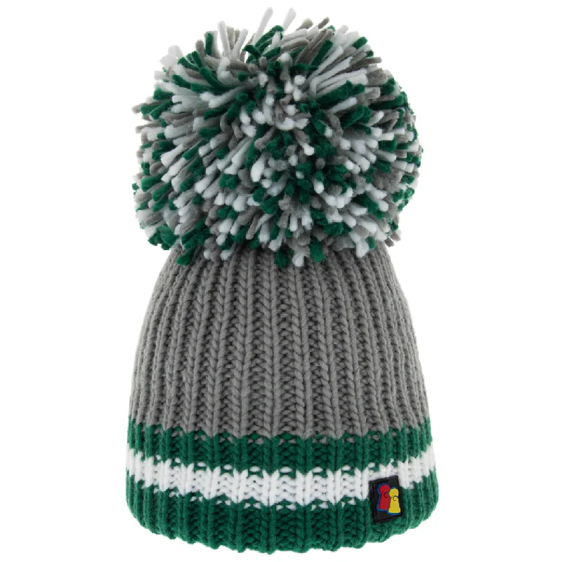 Custom Sports Hat-Grey, Green and White Big Bobble Hat