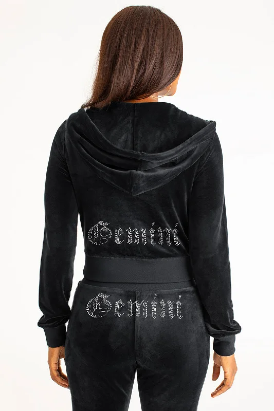 Premium Hooded Sweatshirt-Gemini Big Bling Velour Hoodie