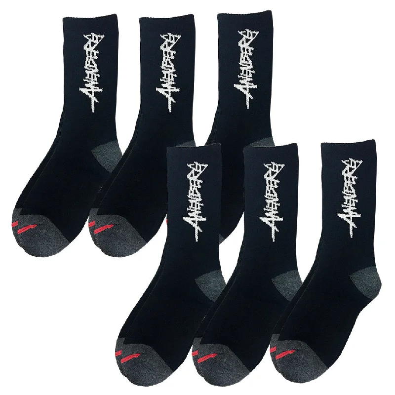 Trendy Tie-Dye Socks-6 Pairs of American Made Black Anenberg Crew Socks