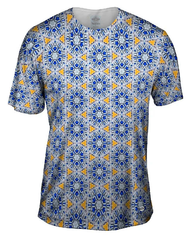 Minimalist Design T-Shirt-Mosaic Blue Triangles Pattern