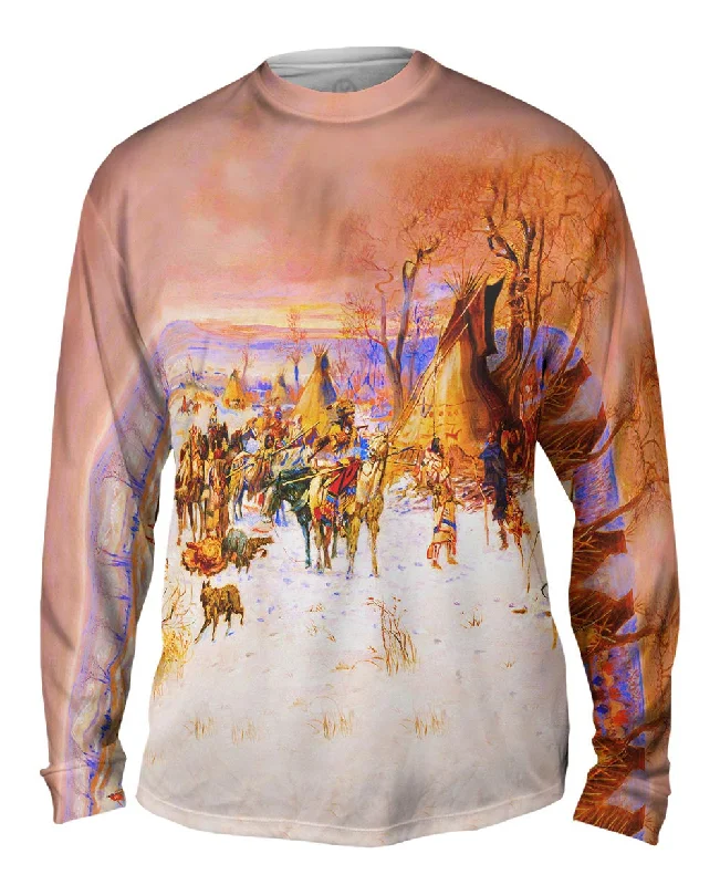 Custom Casual Long Sleeve Shirt-Charles Marion Russell - "Indian Hunters Return" (1900)