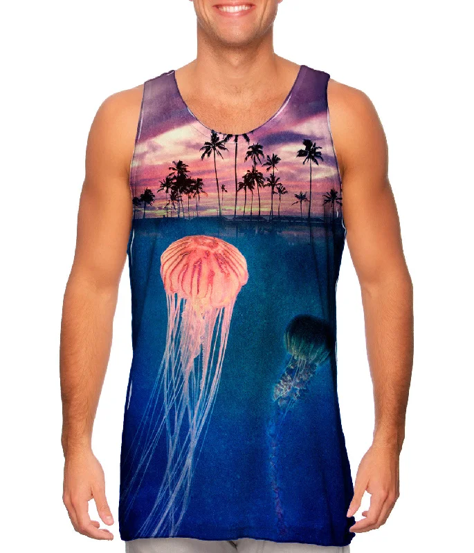 Relaxed Fit Tank Top-Jellyfish Sky Palm Tree