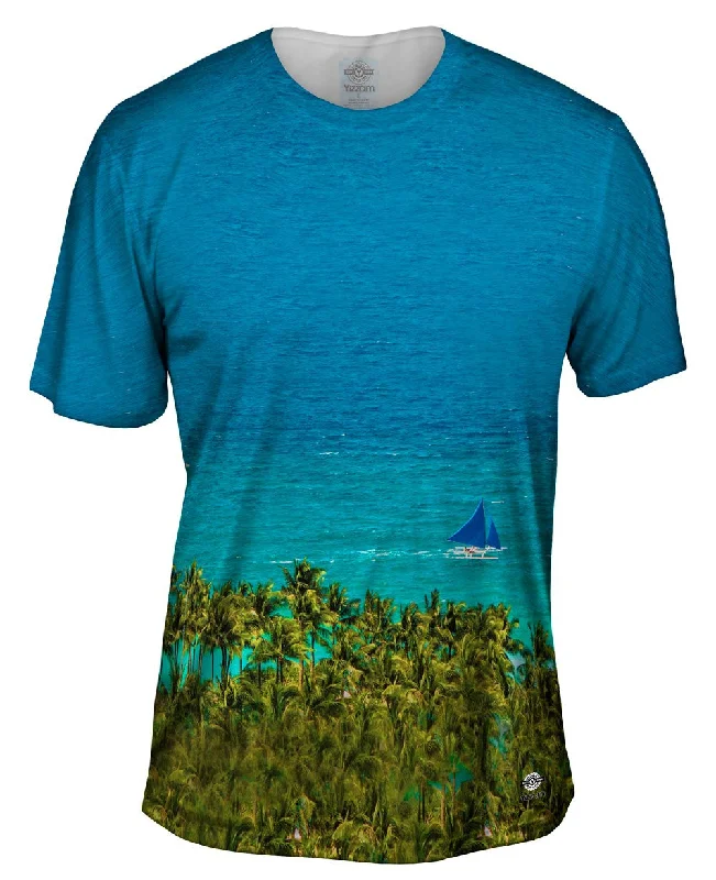 Casual Pocket T-Shirt-Light Blue Water Paradise