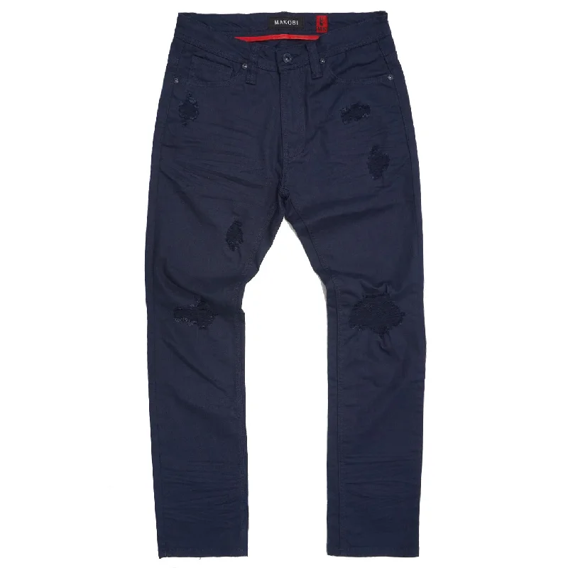 Stylish Cargo Joggers-M1932 Makobi Brighton Shredded Twill Jeans - Navy