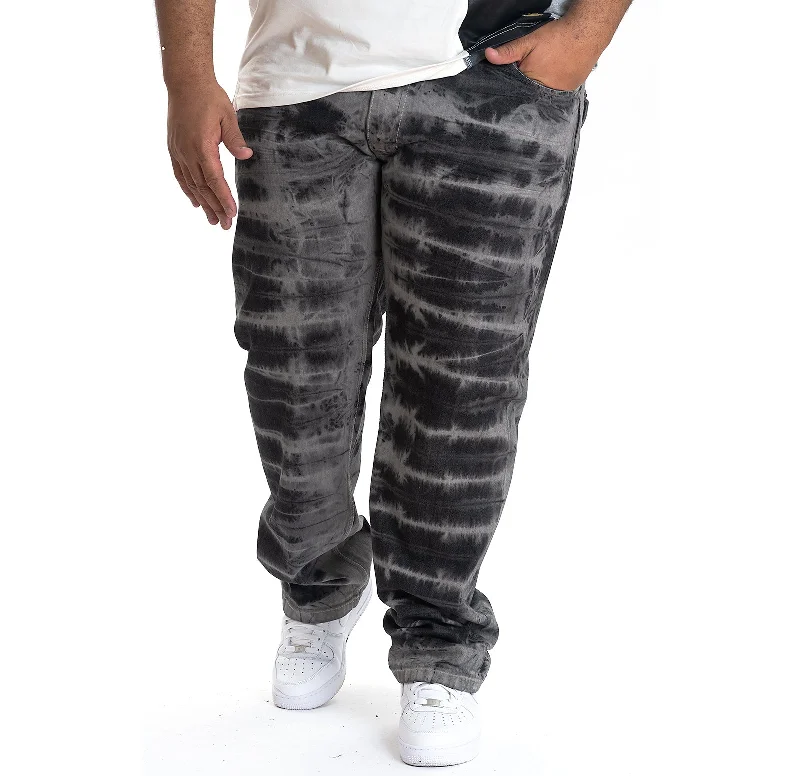 Soft Stretch Fit Pants-M1708 Makobi Tie-Dye Jeans - Black