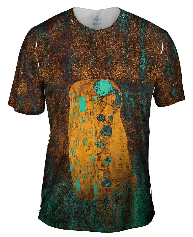 Comfortable Sweat-Wicking T-Shirt-Pop Art Klimt - "The Kiss Turquoise Brown" (1907)