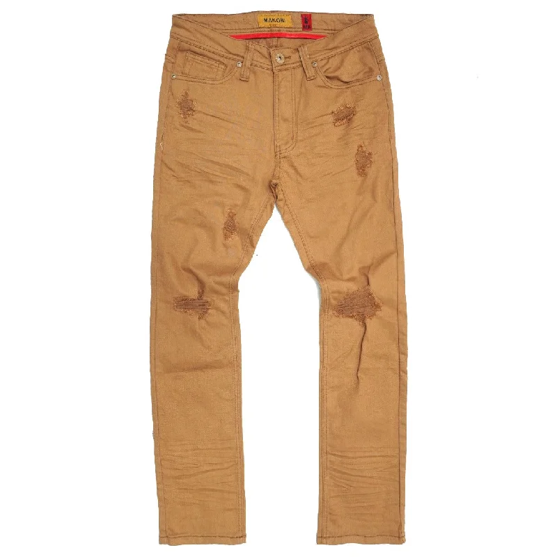 Trendy Leather Pants-M1932 Makobi Brighton Shredded Twill Jeans - Khaki