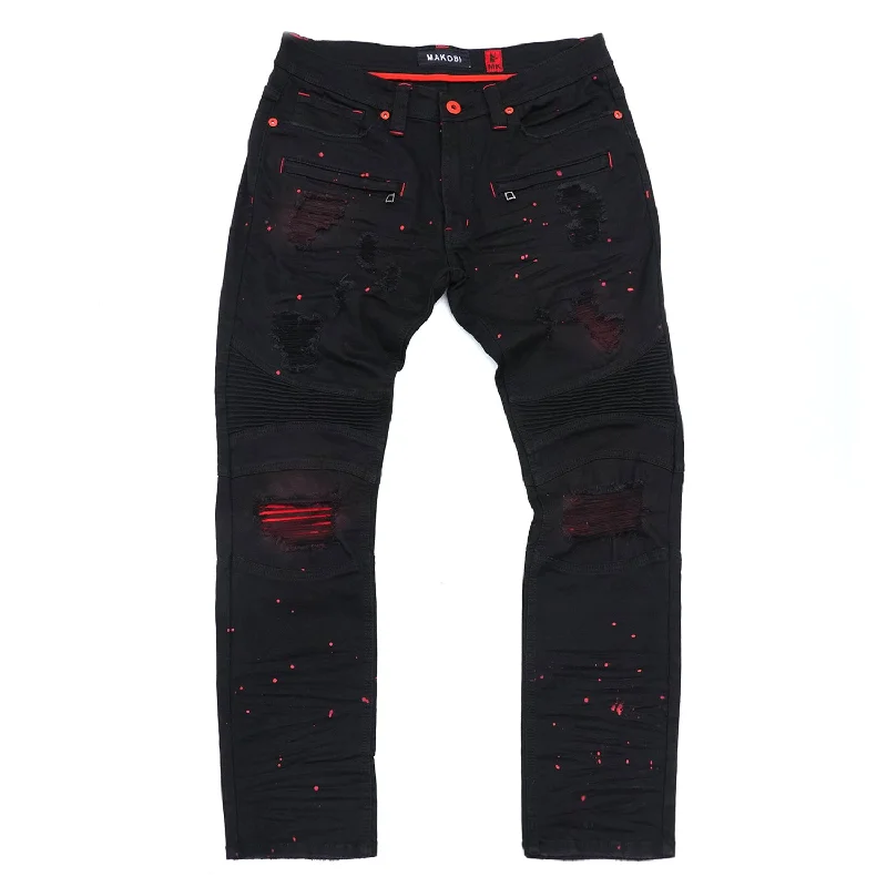 Custom Patterned Pants-M1924 Makobi Daytona Biker Jeans - Black/Black