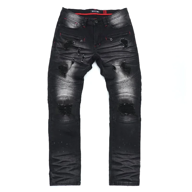 Relaxed Fit Sweatpants-M1924 Makobi Daytona Biker Jeans - Black Wash