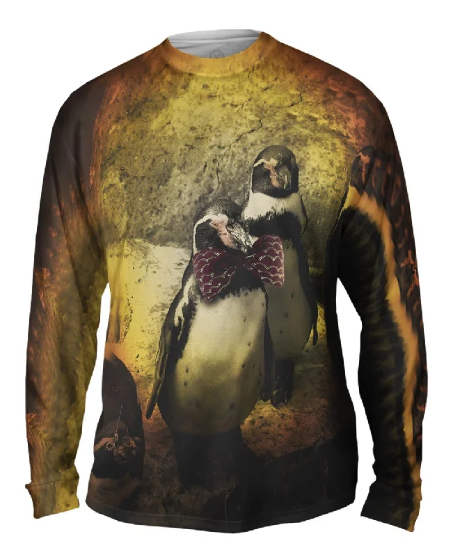 Trendy Casual Long Sleeve T-shirt-Bow Tie Penguin