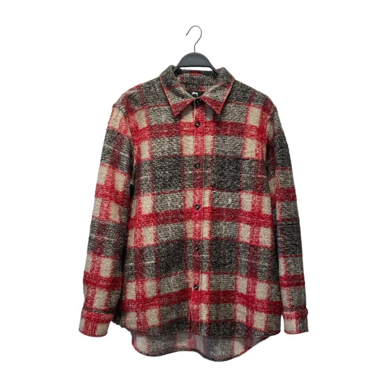 Comfortable Cotton Jacket-STUSSY/Jacket/M/Wool/RED/Plaid/