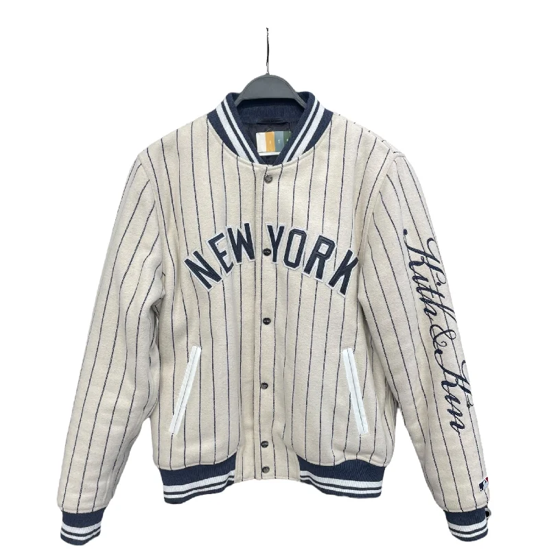 Premium Bomber Jacket-KITH/Jacket/M/Wool/CRM/Stripe/New York W/ NAVY, TEXT ON ARM