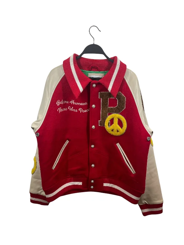 Custom Printed Jacket-THE PEACEFUL PEOPLE/Jacket/3/Wool/RED/VARSITY JACKET