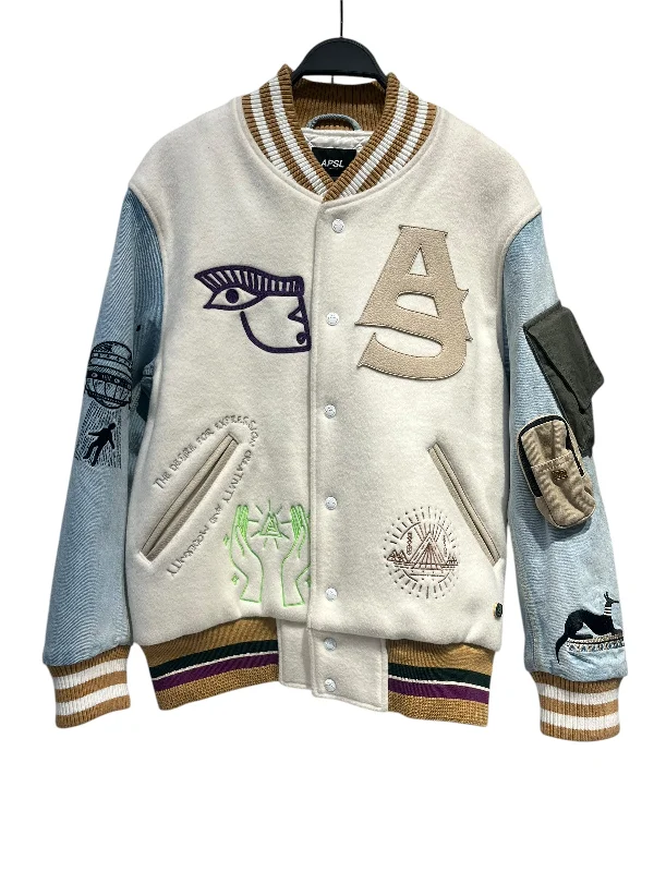 Custom Logo Jacket-ALPHA STYLE/Jacket/M/Wool/WHT/Graphic/LETTERMAN JACKET