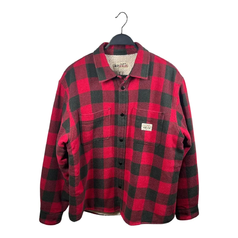 Warm Arctic Jacket-STUSSY/Jacket/M/Polyester/RED/Plaid/Sherpa Lining