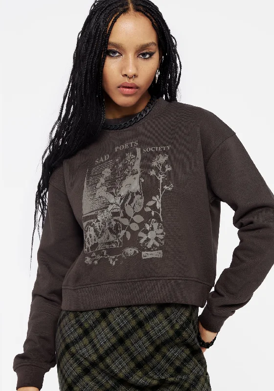 Premium Fleece Hoodie-Sad Poets Graphic Print Crop Sweater