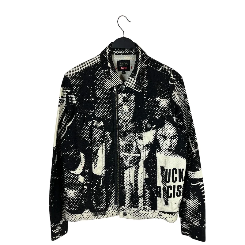 Classic Snowboarding Jacket-Supreme/Jean Paul Gaultier/Jacket/S/Cotton/BLK/All Over Print/half tone zip jacket